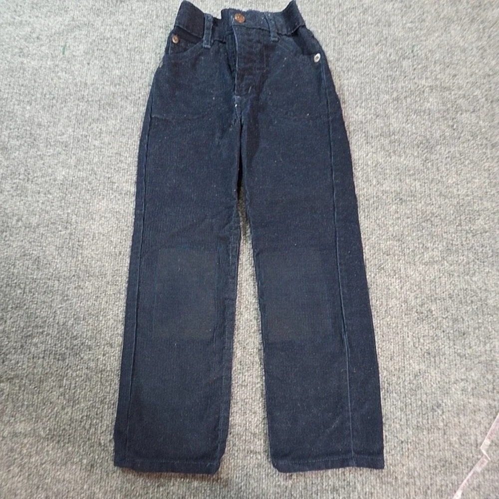 Vintage Perma-Prest Pants Kids 6 Blue Corduroy Khakis Zip Pockets School Fall